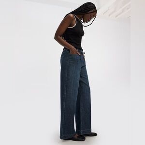 Reitmans wide leg mid-rise jean with drawstring, dark denim blue, women’s M